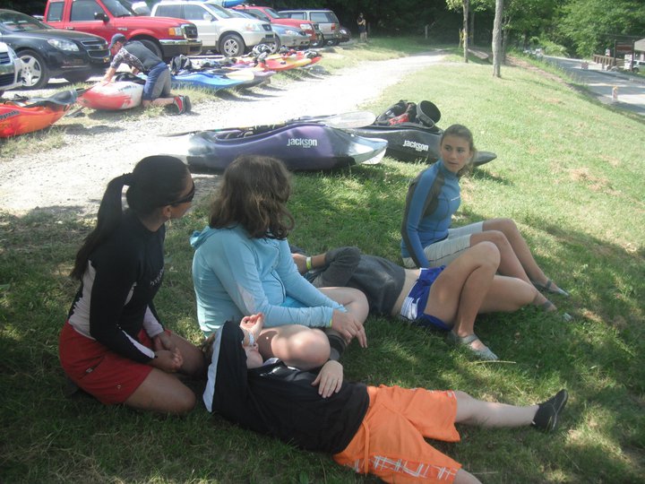 Sejal, Tru, Cai, Sophie and Georgia waiting on the Grassy Knoll for the &amp;quot;adults&amp;quot; to run shuttle.